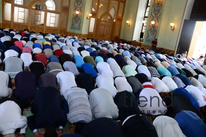 Eid prayer performed in all mosques in Azerbaijan on occasion of Ramadan holiday. Azerbaijan, Baku, June 5, 2019