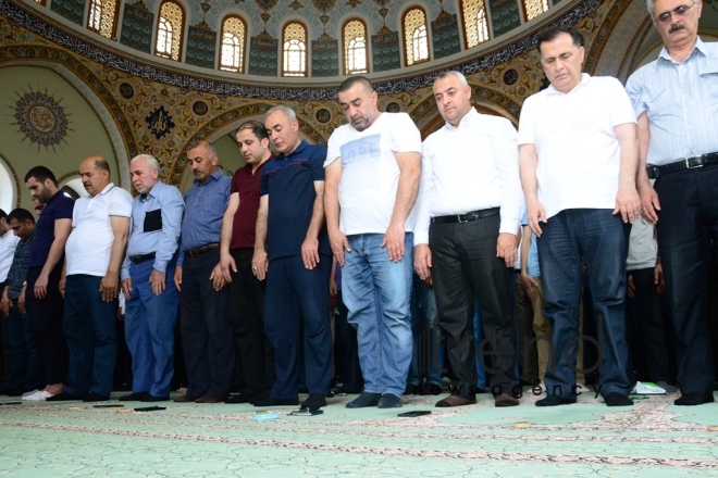 Eid prayer performed in all mosques in Azerbaijan on occasion of Ramadan holiday. Azerbaijan, Baku, June 5, 2019