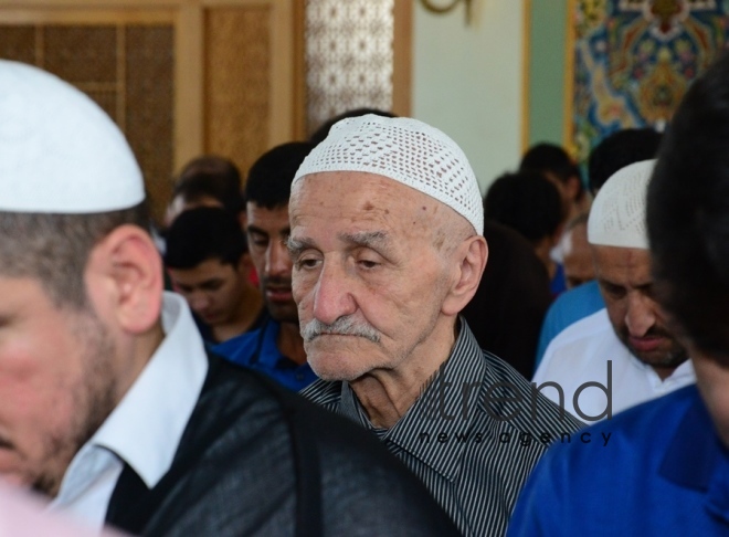 Eid prayer performed in all mosques in Azerbaijan on occasion of Ramadan holiday. Azerbaijan, Baku, June 5, 2019