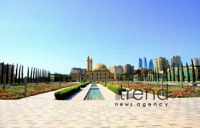 Central park along Fizuli street in Baku.Azerbaijan, Baku, 5 July 2019