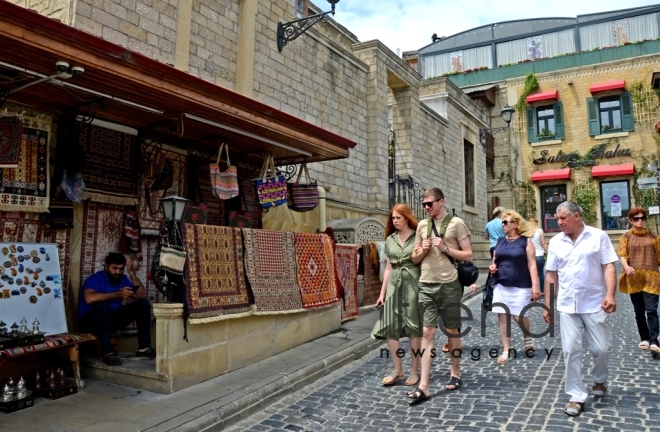 Summer walk around Old City. Azerbaijan, Baku, 15 July 2019