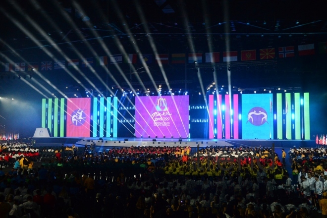 Enchanting opening ceremony of XV Summer European Youth Olympic Festival in Baku.Azerbaijan, Baku, 21 July 2019

