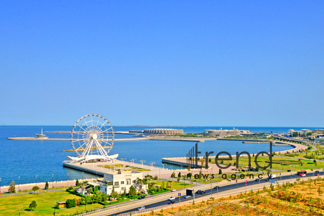 Highland Park with magnificent view of Baku city.Azerbaijan, Baku, august 6 , 2019