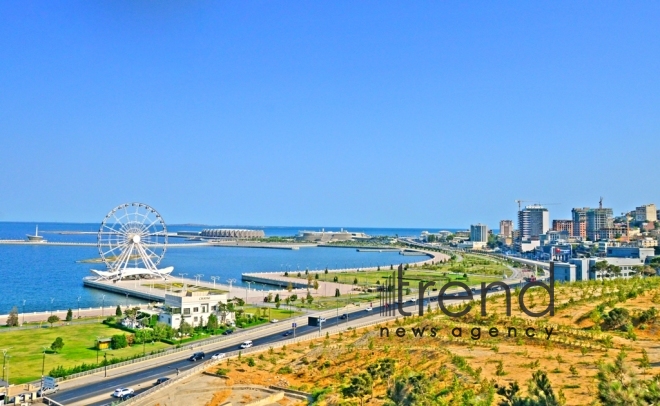 Highland Park with magnificent view of Baku city.Azerbaijan, Baku, august 6 , 2019