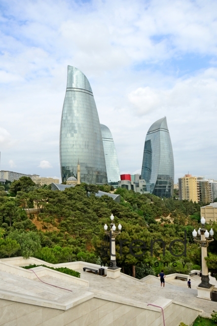 Highland Park with magnificent view of Baku city.Azerbaijan, Baku, august 6 , 2019