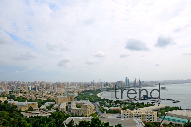 Highland Park with magnificent view of Baku city.Azerbaijan, Baku, august 6 , 2019