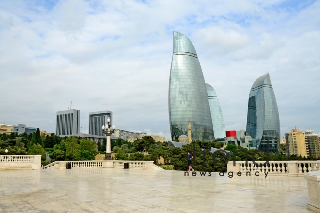 Highland Park with magnificent view of Baku city.Azerbaijan, Baku, august 6 , 2019