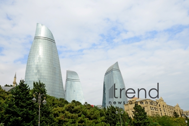 Highland Park with magnificent view of Baku city.Azerbaijan, Baku, august 6 , 2019