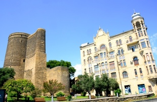 Maiden Tower and magnificent view of Baku city.Azerbaijan, Baku, august 26 , 2019  