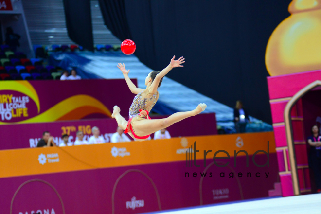 Bakıda bədii gimnastika üzrə 37-ci dünya çempionatının  2-ci günü start götürüb.Azərbaycan, Bakı, 17 sentyabr 2019
