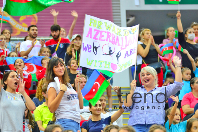 Bədii gimnastika üzrə 37- ci dünya çempionatının çoxnövçülük üzrə finalı start götürüb. Azərbaycan, Bakı, 20 sentyabr 2019