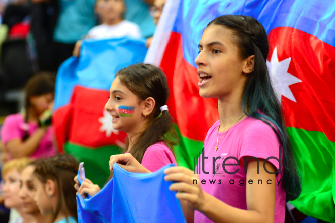 Bədii gimnastika üzrə 37- ci dünya çempionatının çoxnövçülük üzrə finalı start götürüb. Azərbaycan, Bakı, 20 sentyabr 2019