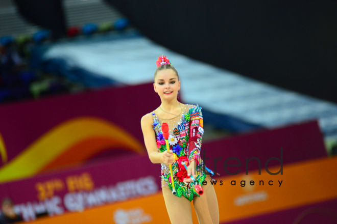 Bədii gimnastika üzrə 37- ci dünya çempionatının çoxnövçülük üzrə finalı start götürüb. Azərbaycan, Bakı, 20 sentyabr 2019