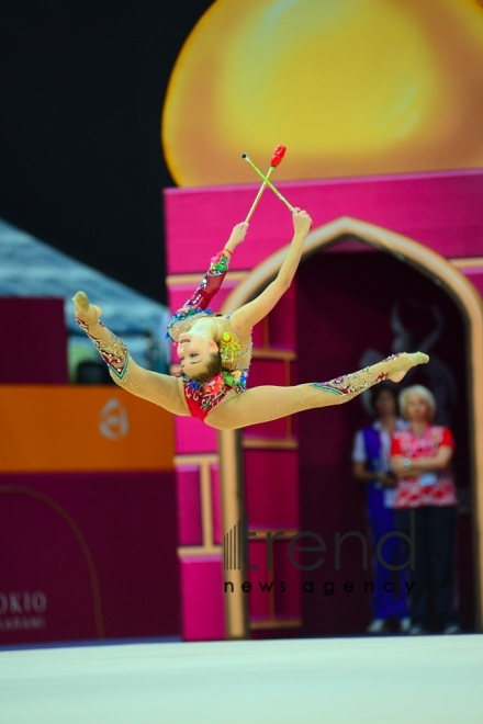 Bədii gimnastika üzrə 37- ci dünya çempionatının çoxnövçülük üzrə finalı start götürüb. Azərbaycan, Bakı, 20 sentyabr 2019