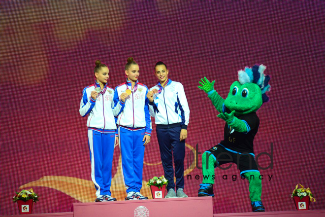 Bədii gimnastika üzrə 37- ci dünya çempionatının çoxnövçülük üzrə finalı start götürüb. Azərbaycan, Bakı, 20 sentyabr 2019