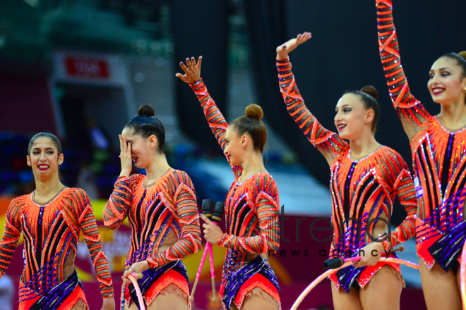 Bakıda bədii gimnastika üzrə dünya çempionatının 6-cı günü start götürüb.Azərbaycan, Bakı, 21 sentyabr 2019