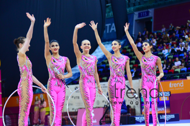 Bakıda keçirilən bədii gimnastika üzrə 37-ci Dünya Çempionatının təntənəli bağlanış mərasimi olub.Azərbaycan, Bakı, 22 sentyabr 2019