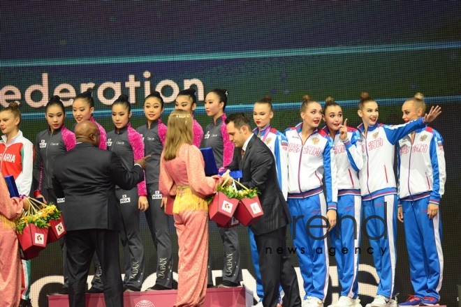 Bakıda keçirilən bədii gimnastika üzrə 37-ci Dünya Çempionatının təntənəli bağlanış mərasimi olub.Azərbaycan, Bakı, 22 sentyabr 2019