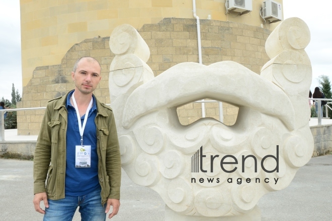 Sculptures by participants of int’l symposium presented as part of Nasimi Festival. Azerbaijan, Baku, September 30  2019.
