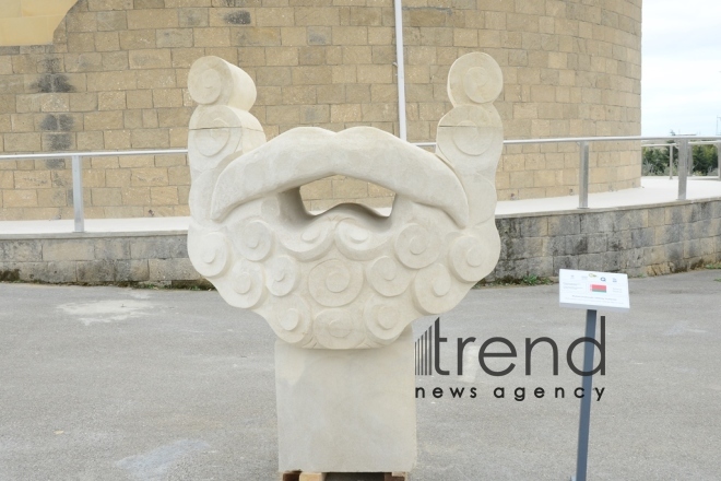 Sculptures by participants of int’l symposium presented as part of Nasimi Festival. Azerbaijan, Baku, September 30  2019.
