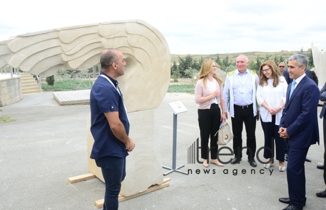 Sculptures by participants of int’l symposium presented as part of Nasimi Festival. Azerbaijan, Baku, September 30  2019.
