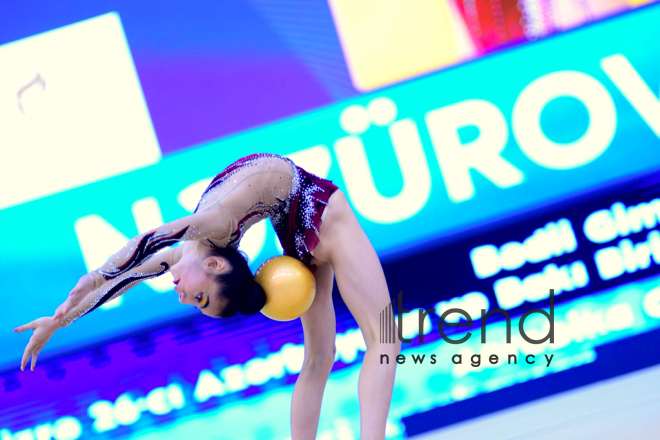 Milli Gimnastika Arenasında bədii və aerobika gimnastikası yarışları davam edir.Azərbaycan, Bakı, 12 oktyabr 2019