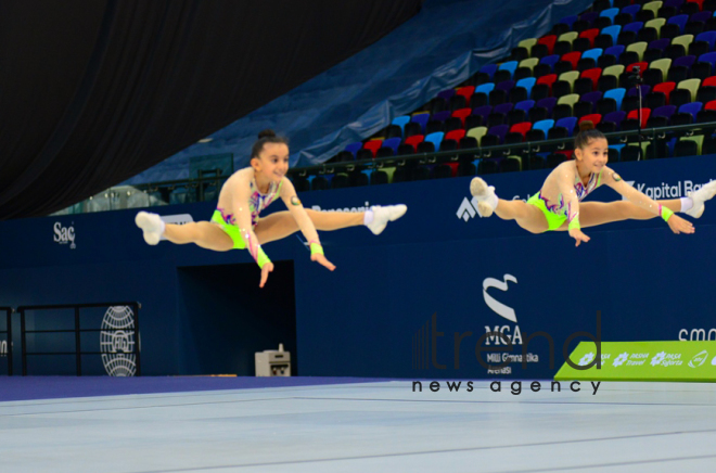 Milli Gimnastika Arenasında bədii və aerobika gimnastikası yarışları davam edir.Azərbaycan, Bakı, 12 oktyabr 2019