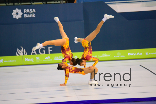 Milli Gimnastika Arenasında bədii və aerobika gimnastikası yarışları davam edir.Azərbaycan, Bakı, 12 oktyabr 2019