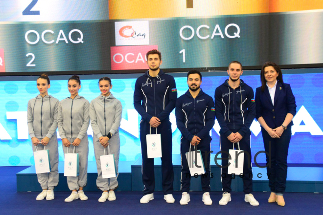 Milli Gimnastika Arenasında bədii və aerobika gimnastikası yarışları davam edir.Azərbaycan, Bakı, 12 oktyabr 2019