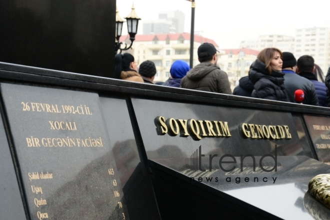 Azerbaijani public commemorates Khojaly genocide victims.Azerbaijan Baku 26 February 2020
