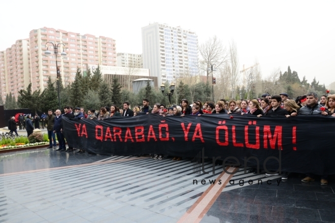 Azerbaijani public commemorates Khojaly genocide victims.Azerbaijan Baku 26 February 2020
