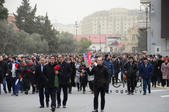 Azerbaijani public commemorates Khojaly genocide victims.Azerbaijan Baku 26 February 2020
