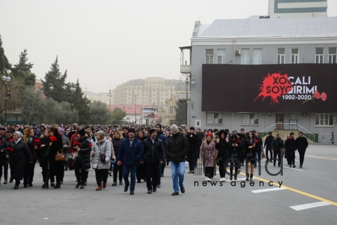 Azerbaijani public commemorates Khojaly genocide victims.Azerbaijan Baku 26 February 2020
