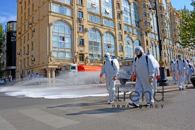 Baku streets are being disinfected.Azerbaijan Baku may 2   2020
