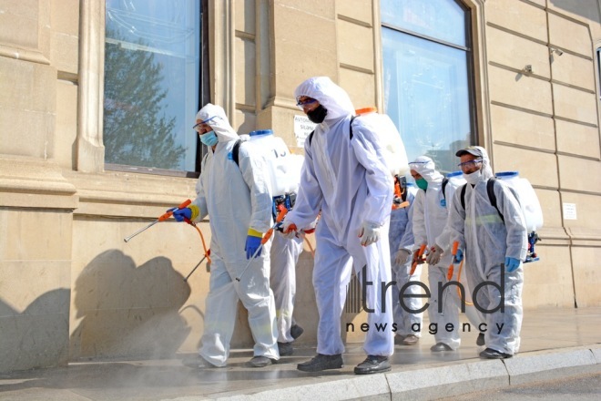 Baku streets are being disinfected.Azerbaijan Baku may 2   2020
