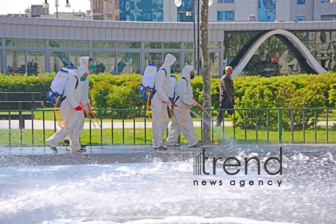 Baku streets are being disinfected.Azerbaijan Baku may 2   2020
