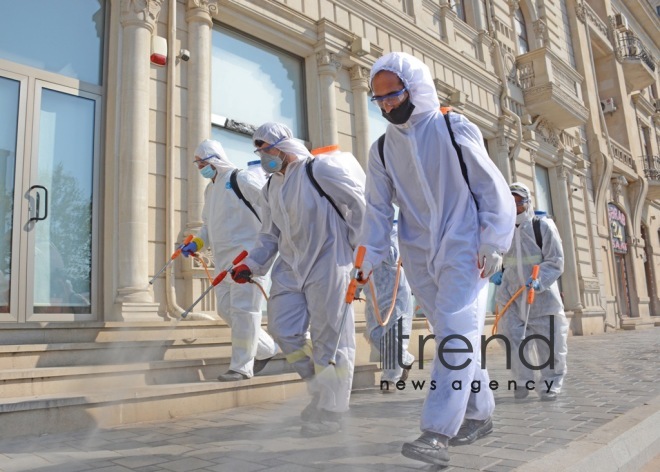 Baku streets are being disinfected.Azerbaijan Baku may 2   2020
