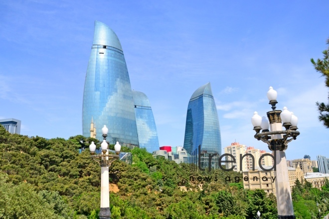 Highland Park with magnificent view of Baku city.Azerbaijan  Baku  June 12   2020

