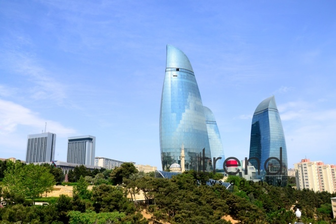 Highland Park with magnificent view of Baku city.Azerbaijan  Baku  June 12   2020

