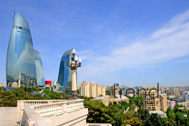 Highland Park with magnificent view of Baku city.Azerbaijan  Baku  June 12   2020

