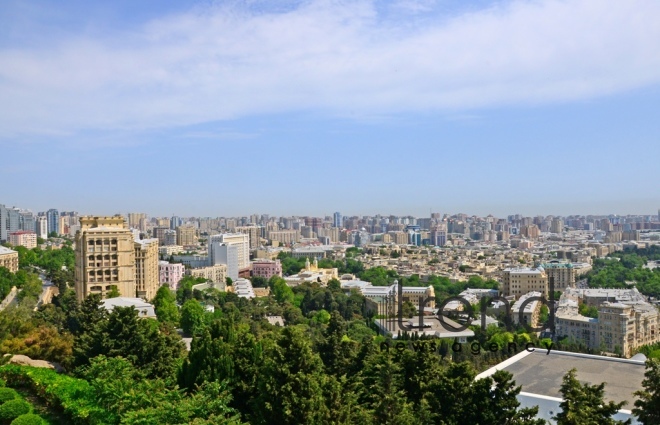 Highland Park with magnificent view of Baku city.Azerbaijan  Baku  June 12   2020

