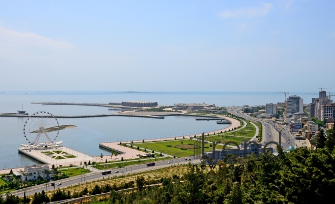 Highland Park with magnificent view of Baku city.Azerbaijan  Baku  June 12   2020

