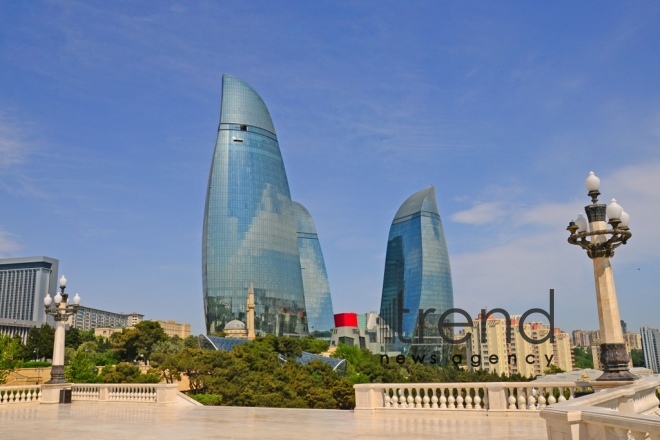 Highland Park with magnificent view of Baku city.Azerbaijan  Baku  June 12   2020

