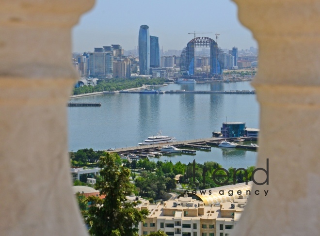 Highland Park with magnificent view of Baku city.Azerbaijan  Baku  June 12   2020

