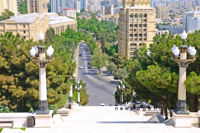 Highland Park with magnificent view of Baku city.Azerbaijan  Baku  June 12   2020

