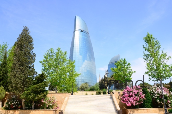 Highland Park with magnificent view of Baku city.Azerbaijan  Baku  June 12   2020

