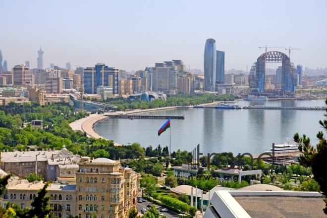 Highland Park with magnificent view of Baku city.Azerbaijan  Baku  June 12   2020

