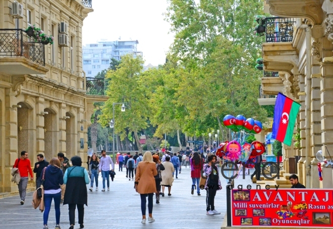 Baku is decorated with the tricolor flag of Azerbaijan Azerbaijan Baku October 14 2020