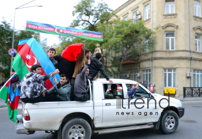 Азербайджан празднует победу в Отечественной войне и восстановление исторической справедливости.Азербайджан Баку 10  ноября 2020


