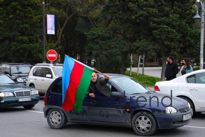 В Баку прошло победное шествие по случаю освобождения Агдама.Aзербайджан Баку 20 ноября 2020
